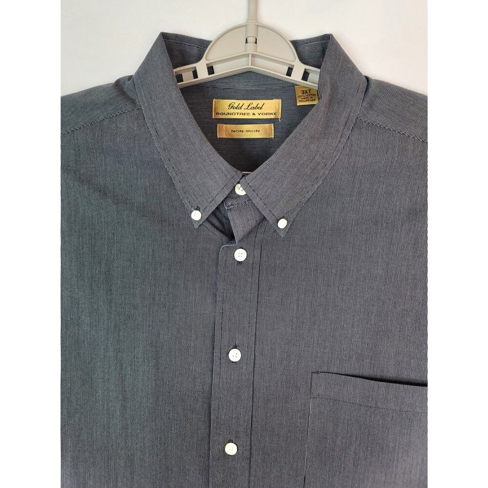 Roundtree & Yorke Gold Label Non-Iron NavyBlue PinStripe Short Sleeve Shirt 3XLT - Picture 4 of 9